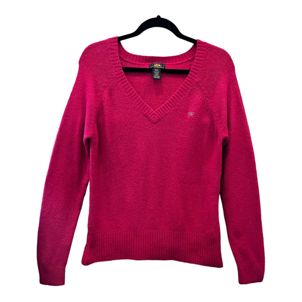 Route 66- Long Sleeve Pink V-Neck Sweater Acrylic/Nylon/Spandex blend. Med